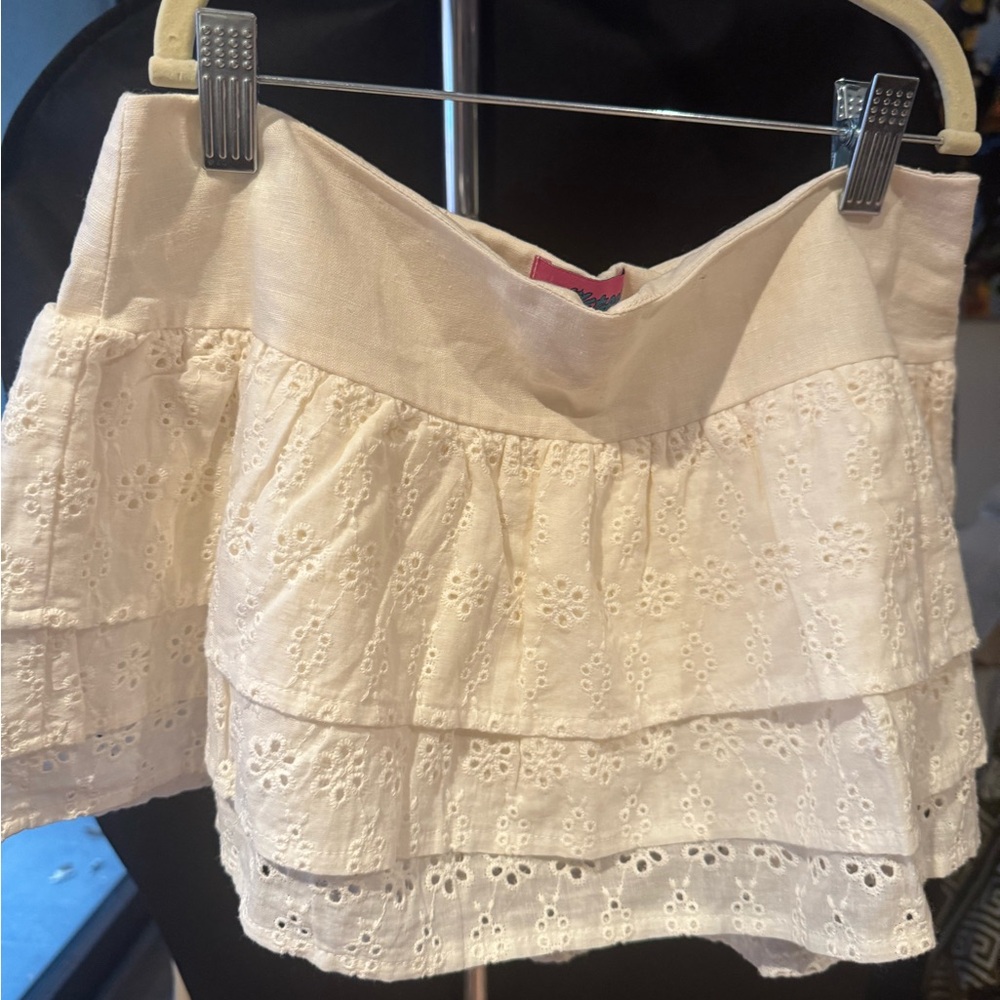 Edikted Tiered Eyelet Ruffle Mini Skirt in White